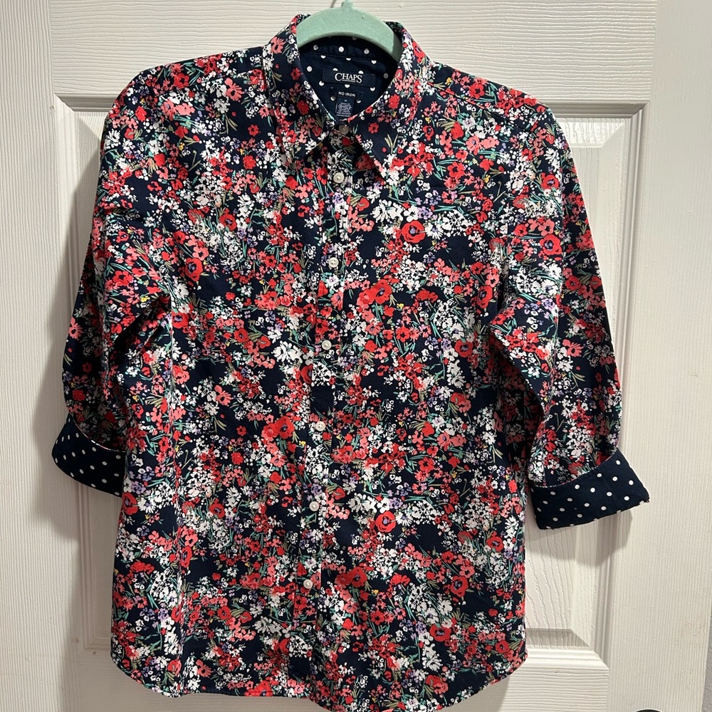 Chaps Dark Blue Shirt with White Dots